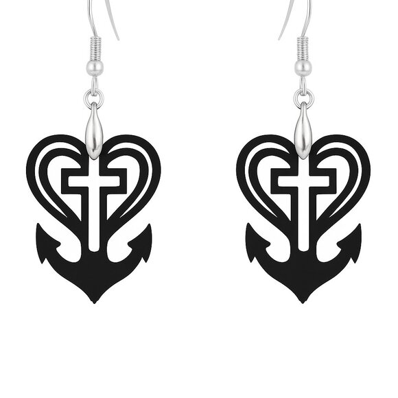 Heart Anchor Cross dangle Earrings w/ 925 Silver Hooks – Lightweight M 3D-Print - Picture 4 of 4